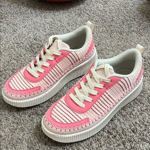Nicole Miller Pink and Cream Lace Up Sneakers Size 8.5